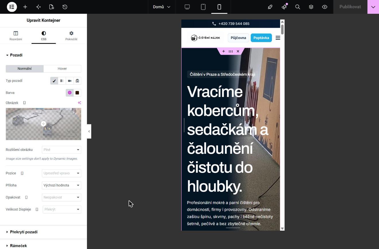 Mobilní zobrazení v Elementoru