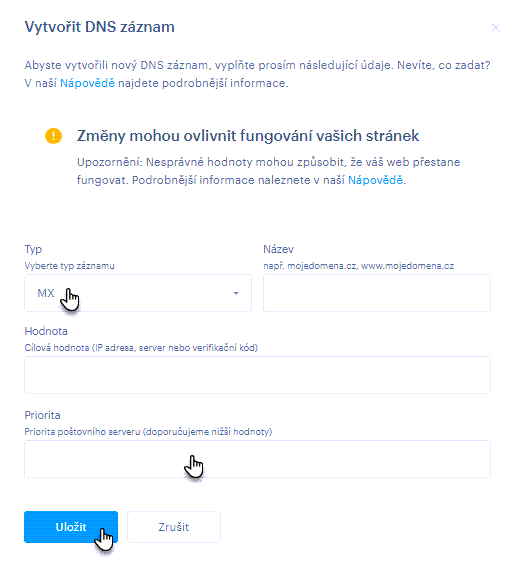 Úprava MX záznamu
